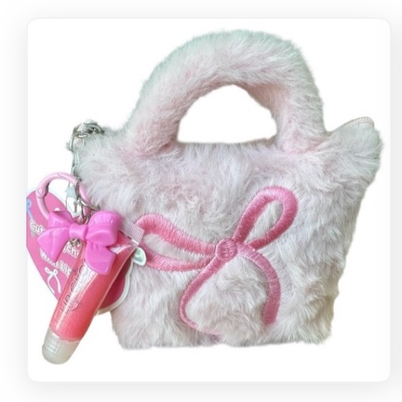 Accessories - Furry Pink Bow Bag Charm